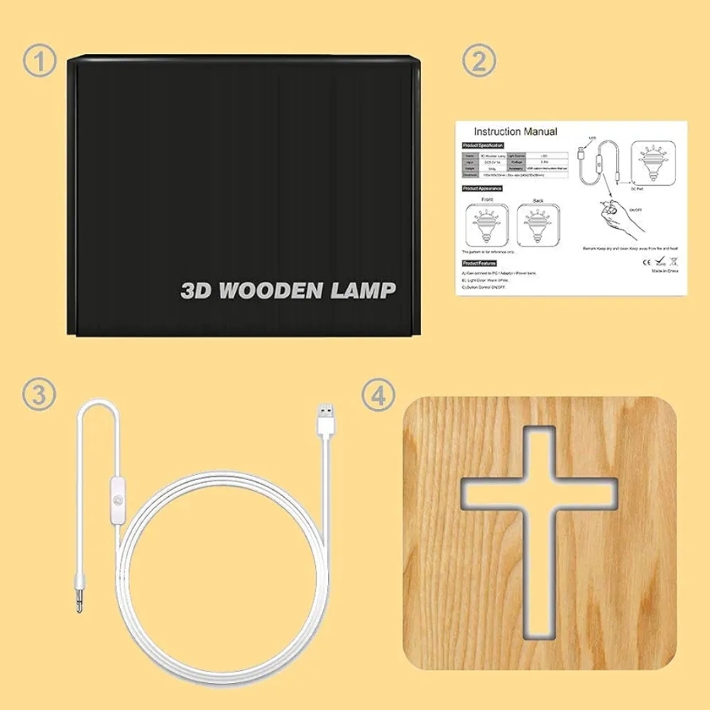Lampeez Jesus Cross Wooden Lamp Novelty Night Light 3D Illusion lamp